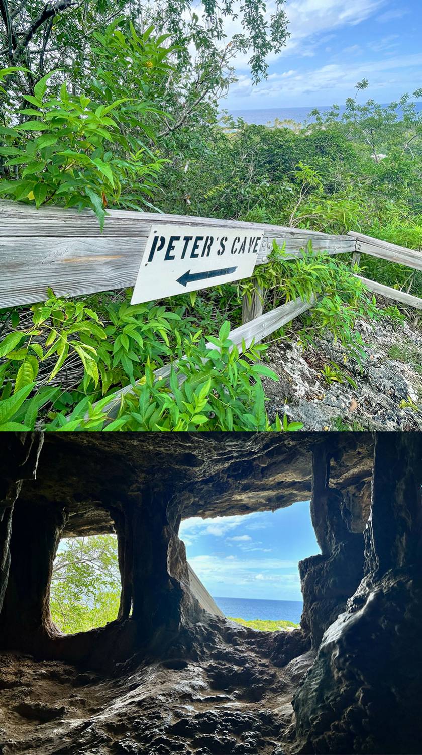 Peter's Cave signage and view from inside